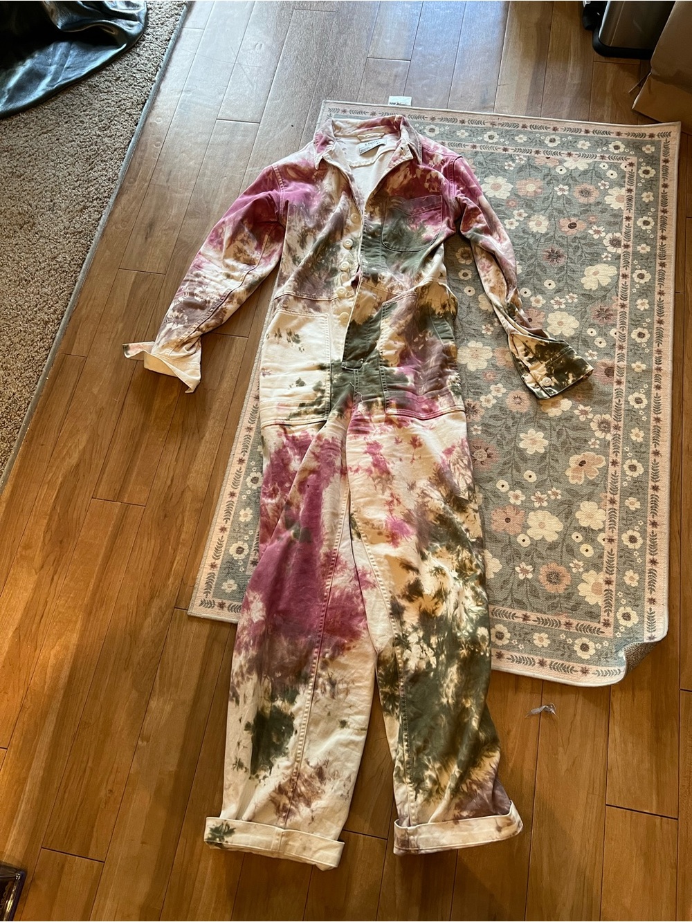 Tie-Dye Utility Jumpsuit in Pink, Green & Brown